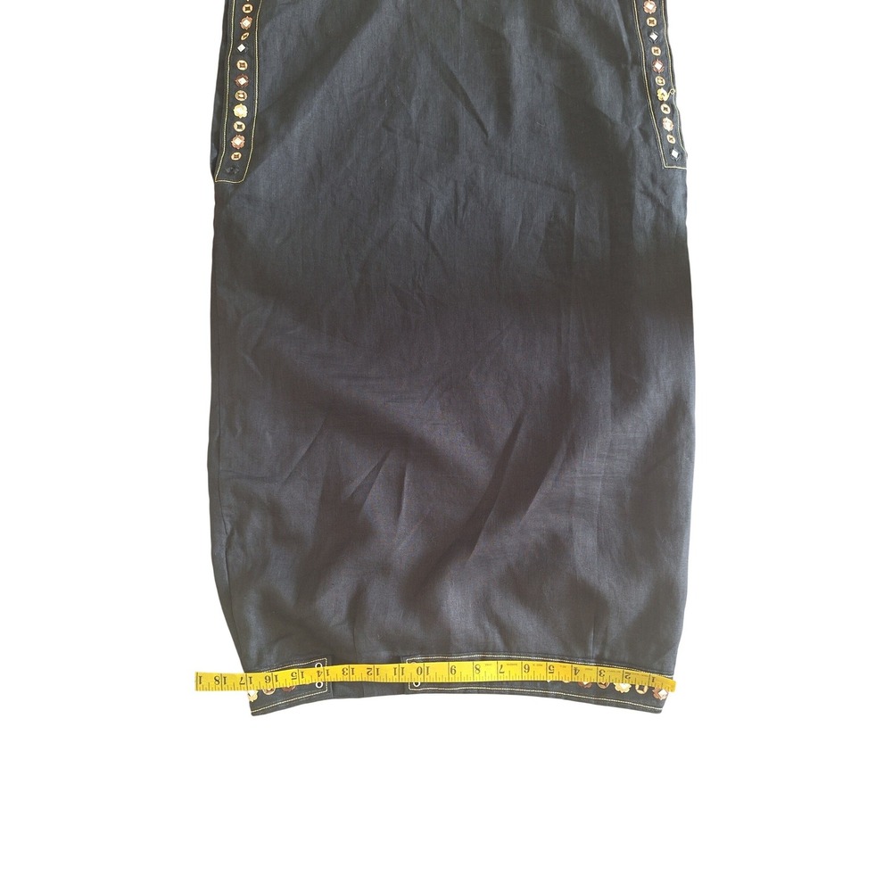 Richard Malcolm Black Embroidered Linen‎ Blend Pencil Skirt Women's Size 12 - Picture 8 of 8